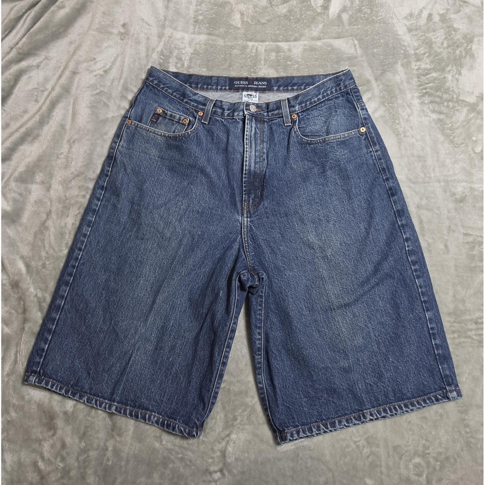 Vintage 90s Guess Jeans Denim Bermuda Shorts Mens 36 Blue Relaxed‎ Fit Wide Leg